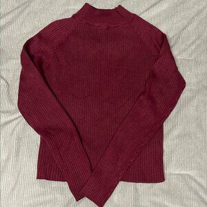 Maroon Mock Neck Ribbed Long Sleeve Top, Closet Space, Size M
